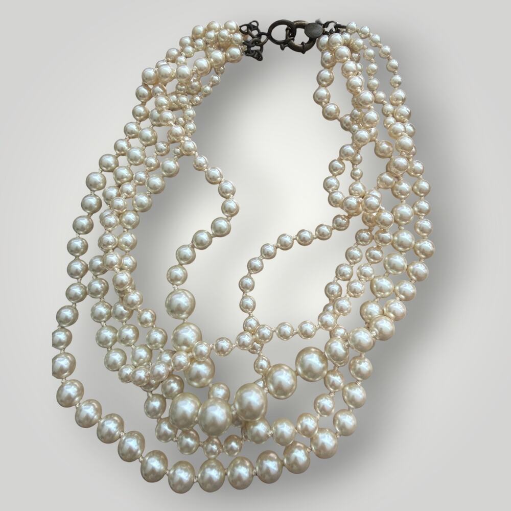 J.Crew Faux Pearl Multi Strand Statement Necklace 21”&Rhinestone Bracelet7,5-8,5 - Picture 7 of 7